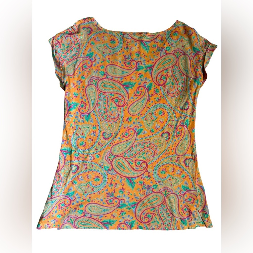 Lauren Ralph Lauren Orange Paisley Short Sleeve Blouse, S - Picture 2 of 7